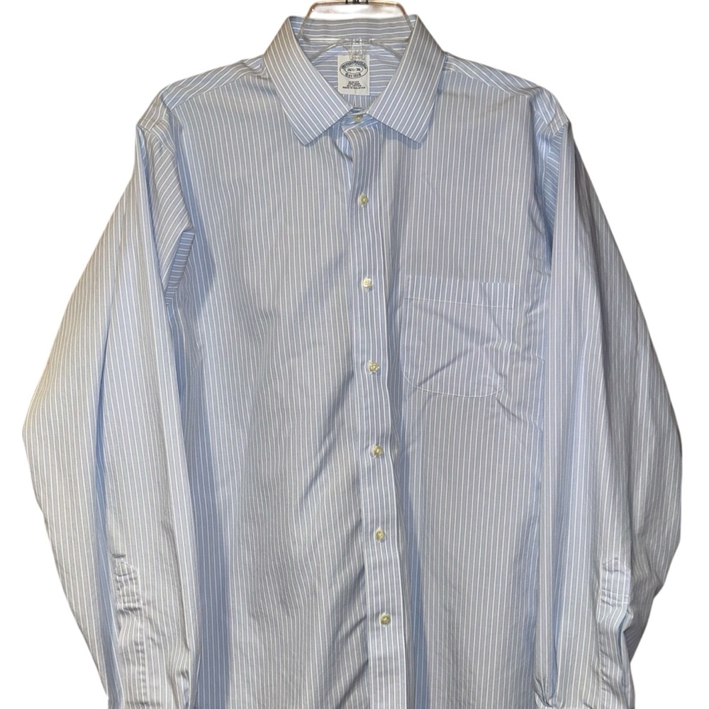 Brooks Brothers Men’s Slim Fit Non Iron Dress Shirt Blue Stripe 16.5 36 Cotton